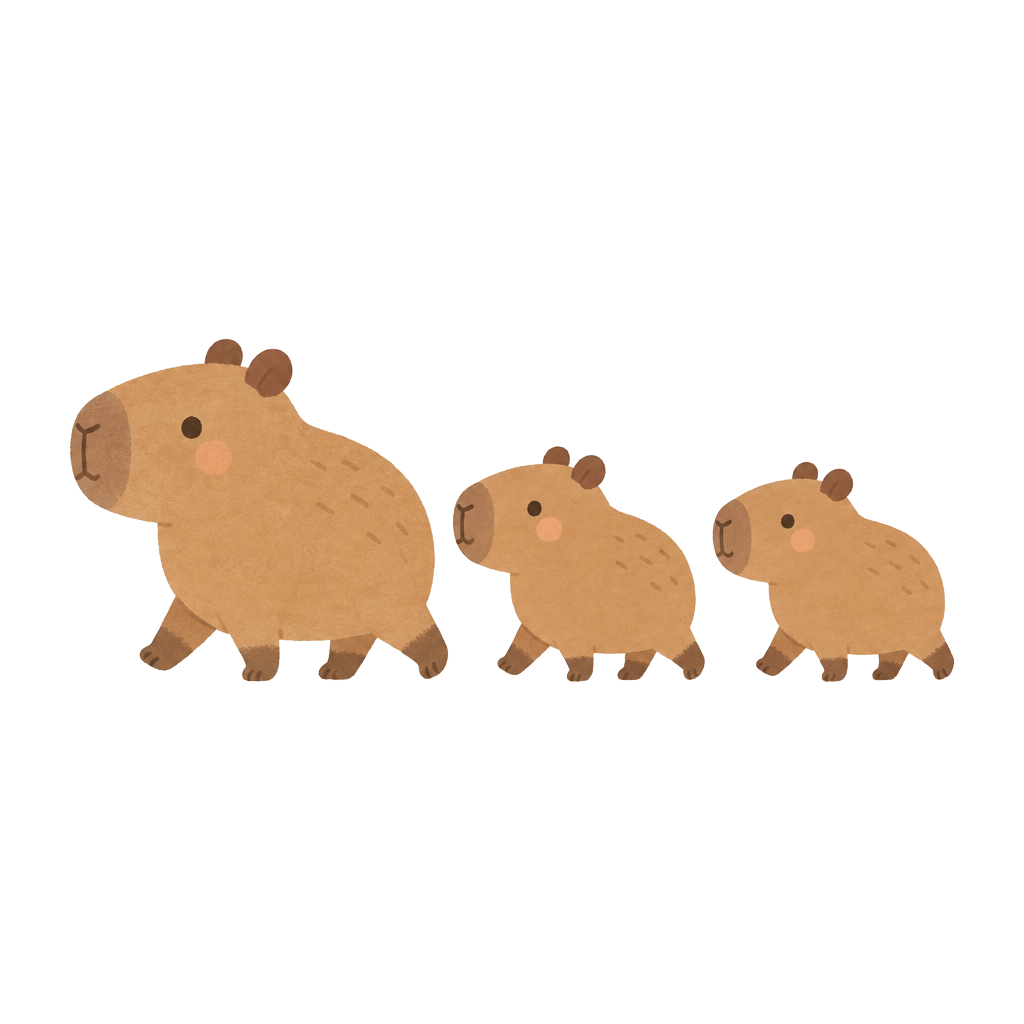 A little family of capybaras walking together